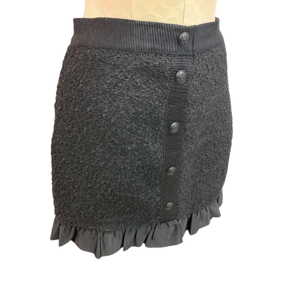 Size 2P Loft Petites Black Tweed Ruffle Hem Skirt Side Zip